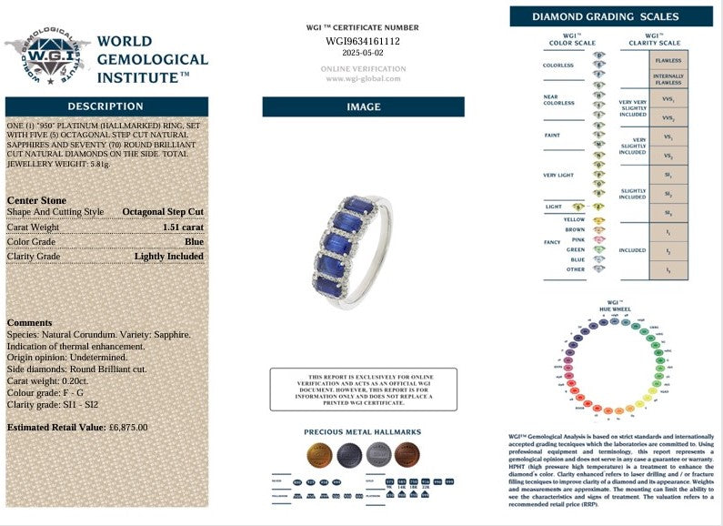 PLATINUM SAPPHIRE & DIAMOND 5 STONE RING