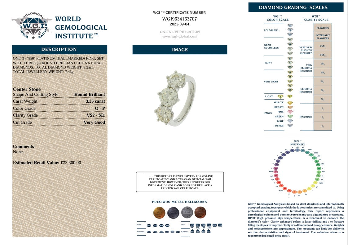 3.25CT PLATINUM DIAMOND TRILOGY RING