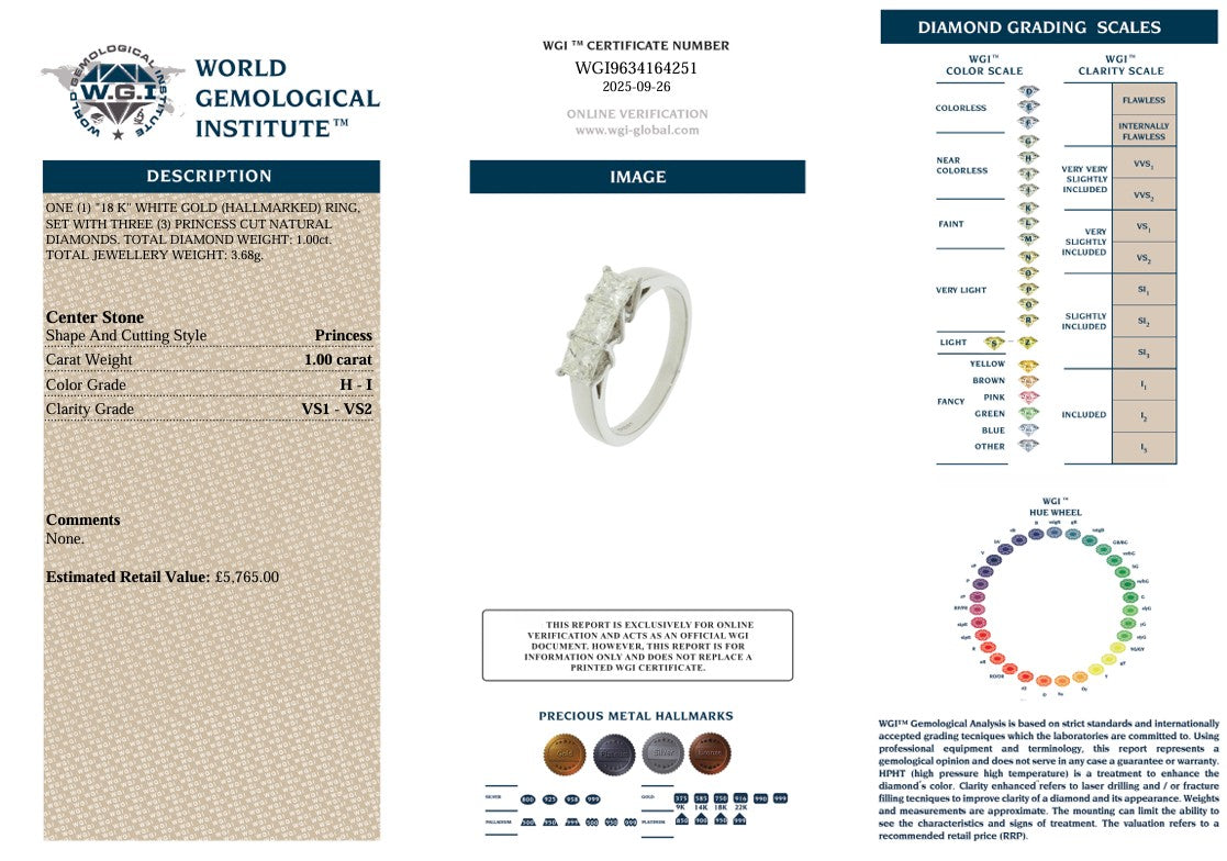 18K PRINCESS CUT DIAMOND TRILOGY RING