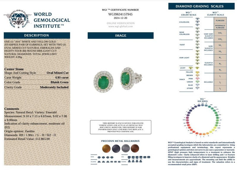 18K EMERALD & DIAMOND DOUBLE HALO EAR STUDS