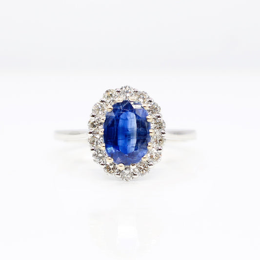 18K KYANITE & DIAMOND HALO RING