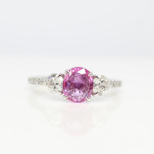 PLATINUM PINK SAPPHIRE & DIAMOND TRILOGY RING