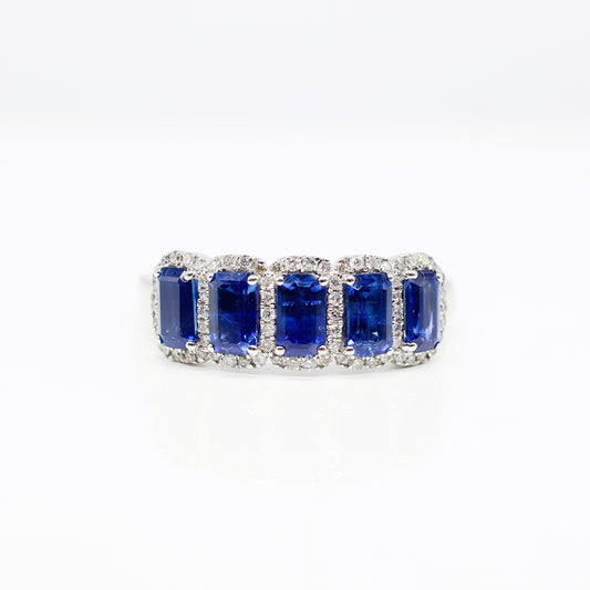 PLATINUM SAPPHIRE & DIAMOND 5 STONE RING