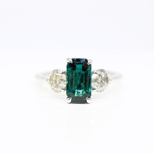 PLATINUM TOURMALINE & DIAMOND THREE STONE RING