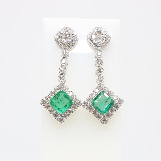18K EMERALD & DIAMOND DROP EARRINGS