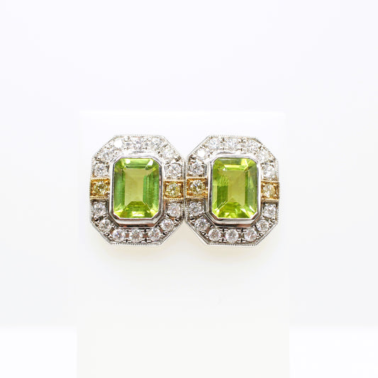 18K PERIDOT & DIAMOND EAR STUDS