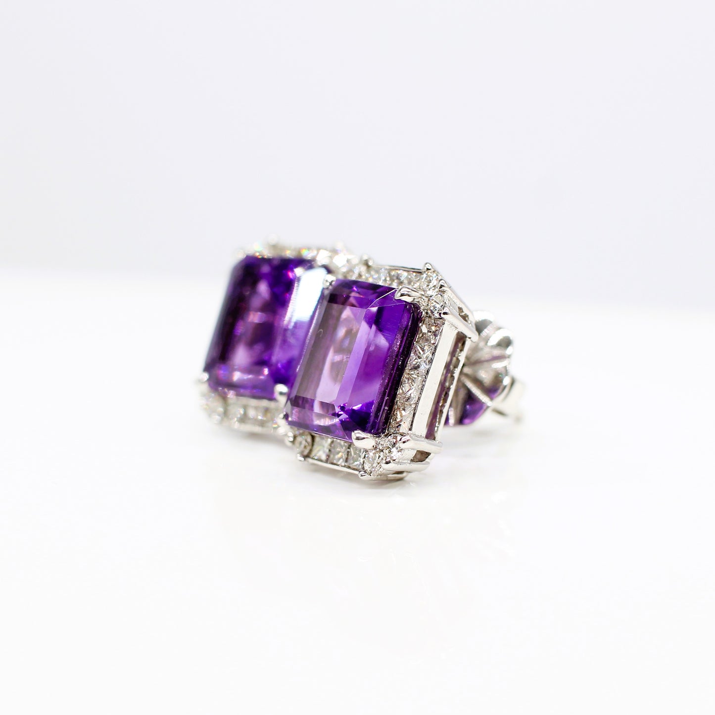 18K AMETHYST & DIAMOND HALO EAR STUDS