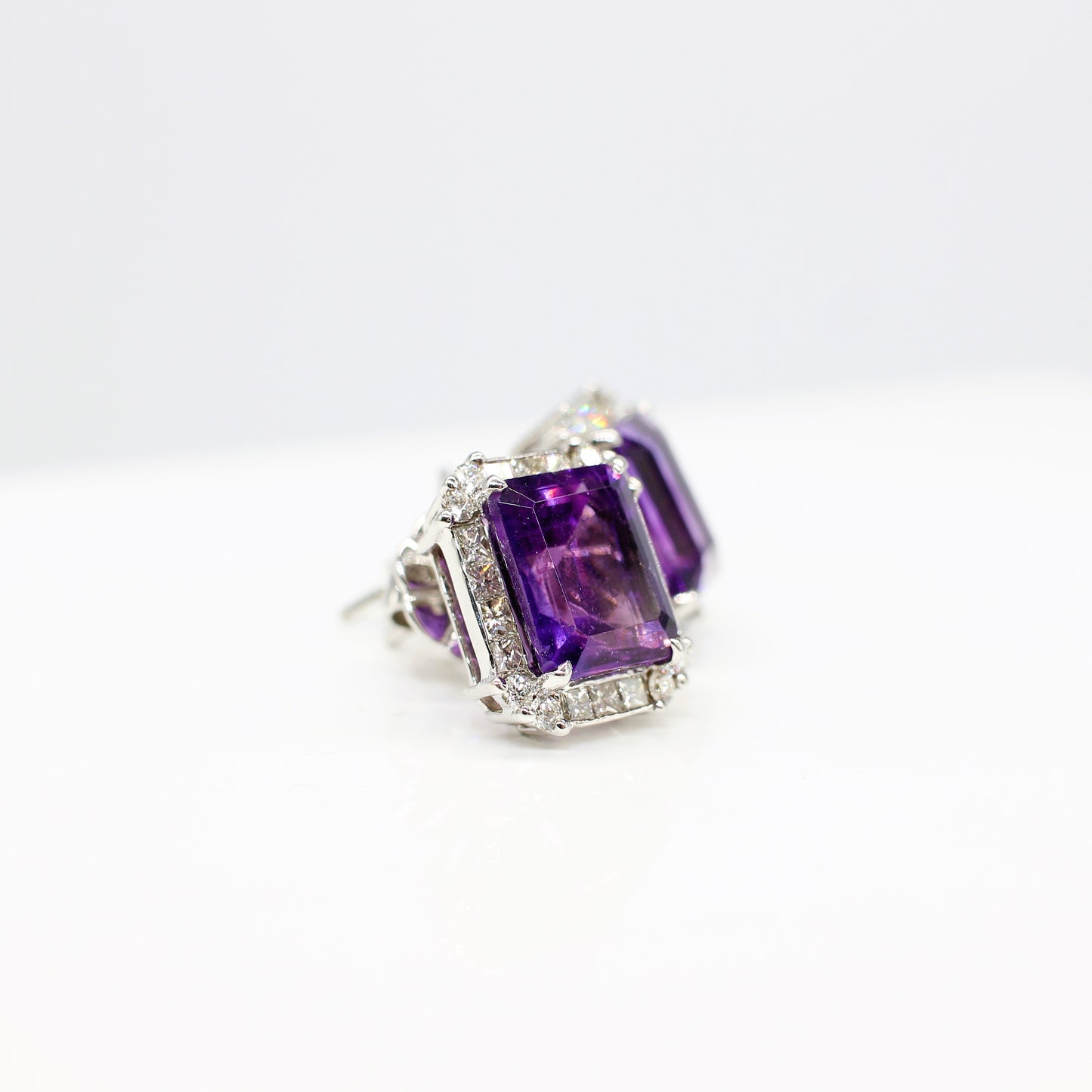18K AMETHYST & DIAMOND HALO EAR STUDS