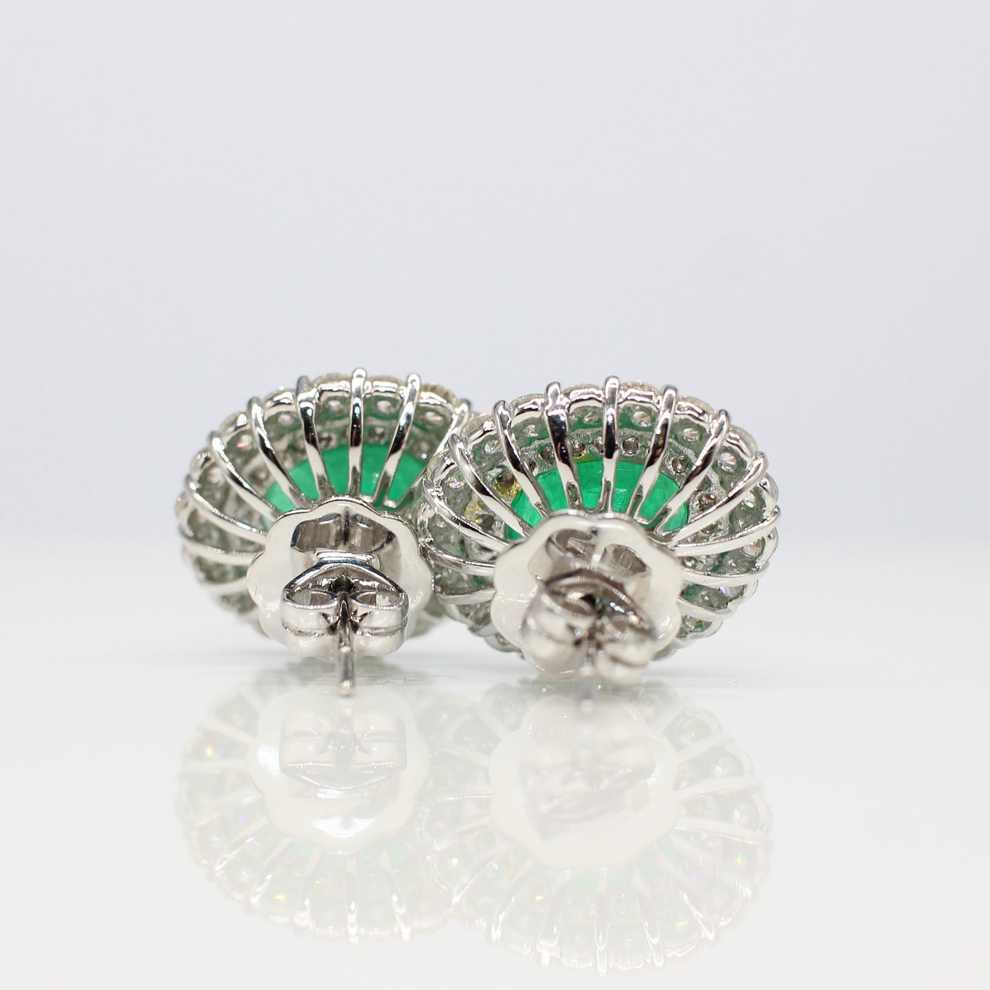 18K EMERALD & DIAMOND DOUBLE HALO EAR STUDS