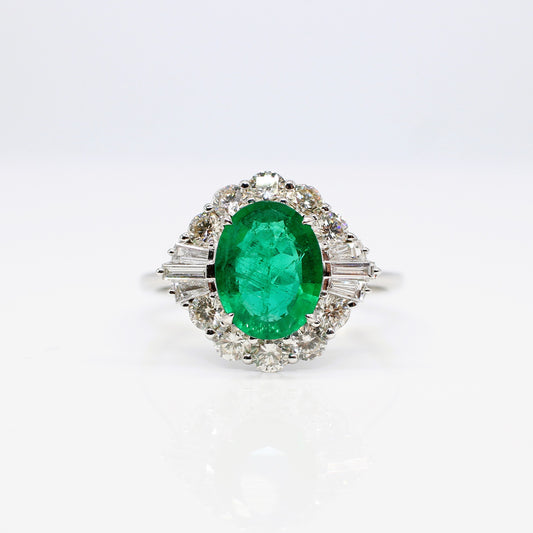 18K EMERALD & DIAMOND HALO RING