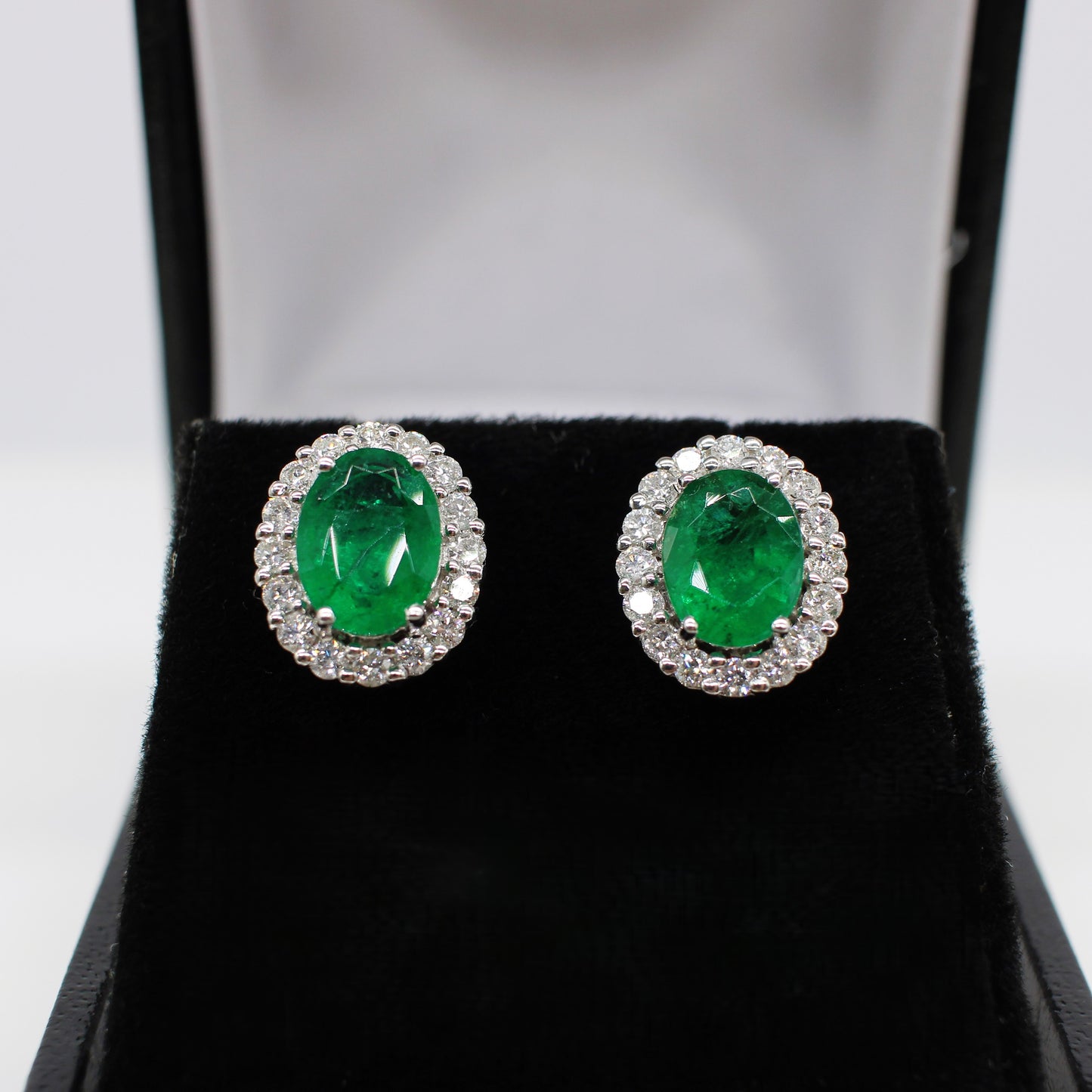 18K EMERALD & DIAMOND HALO EARSTUDS
