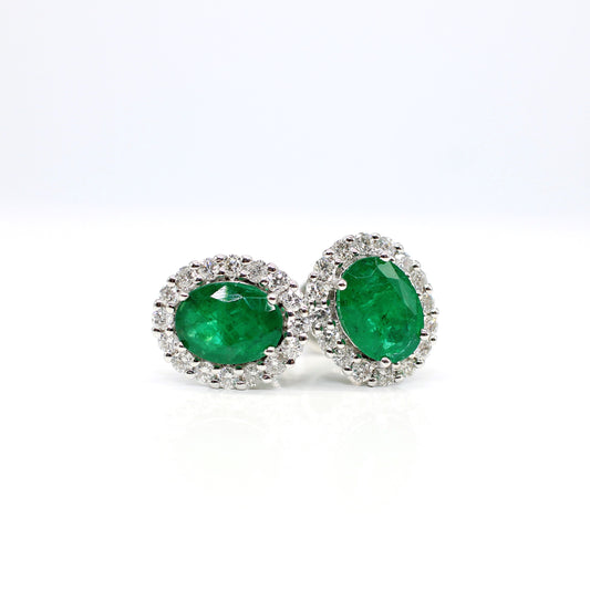 18K EMERALD & DIAMOND HALO EARSTUDS