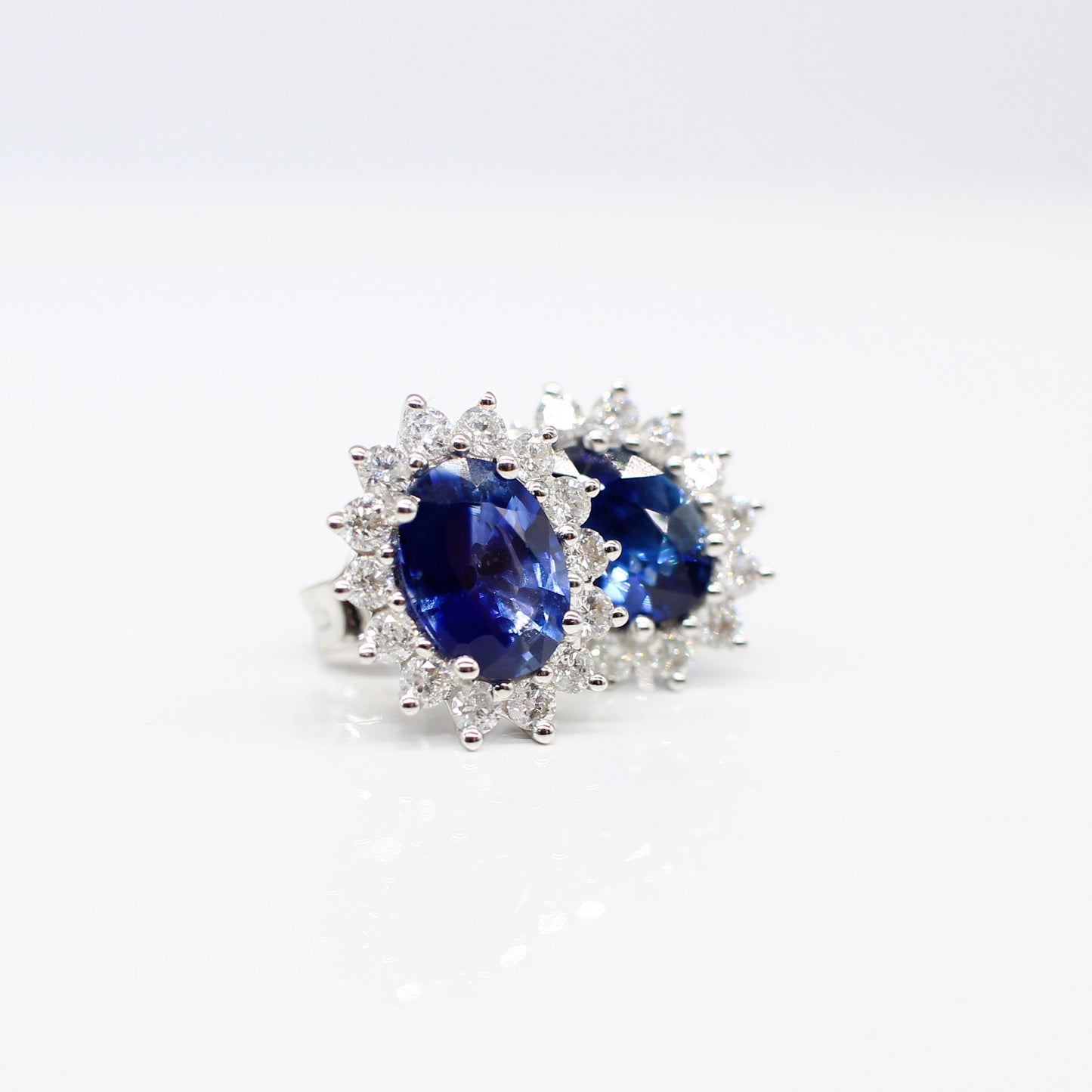 18K SAPPHIRE AND DIAMOND HALO EAR STUDS