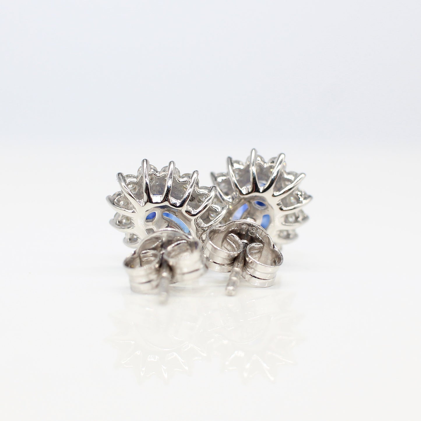 18K SAPPHIRE AND DIAMOND HALO EAR STUDS