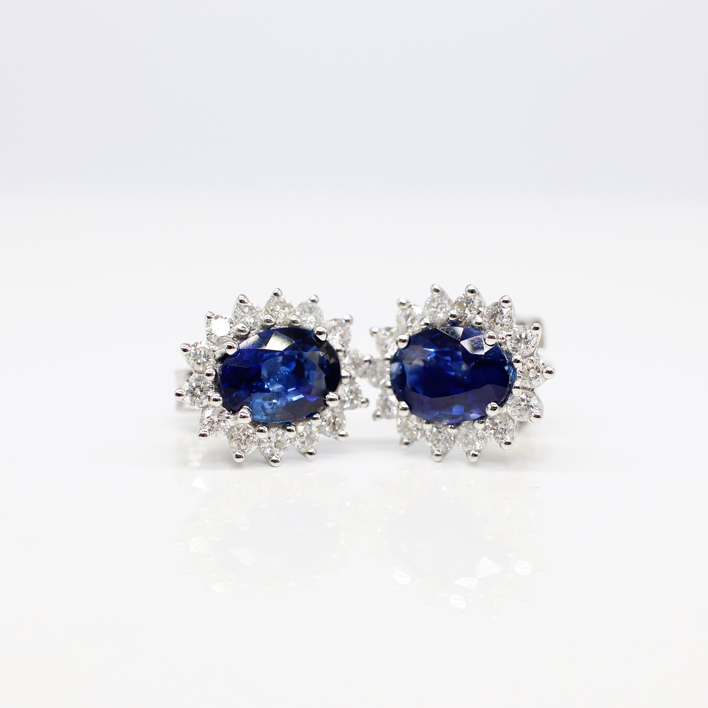 18K SAPPHIRE AND DIAMOND HALO EAR STUDS