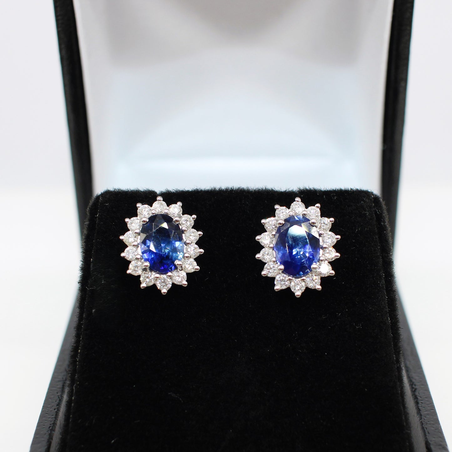 18K SAPPHIRE AND DIAMOND HALO EAR STUDS