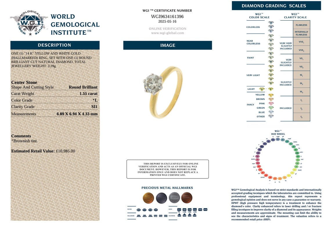 14K DIAMOND SOLITAIRE RING 1.55CT