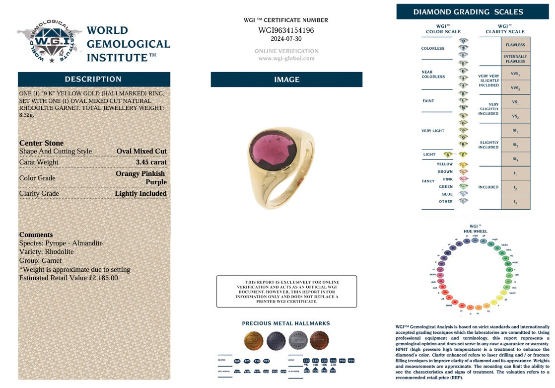 GENTS RHODOLITE GARNET SIGNET RING