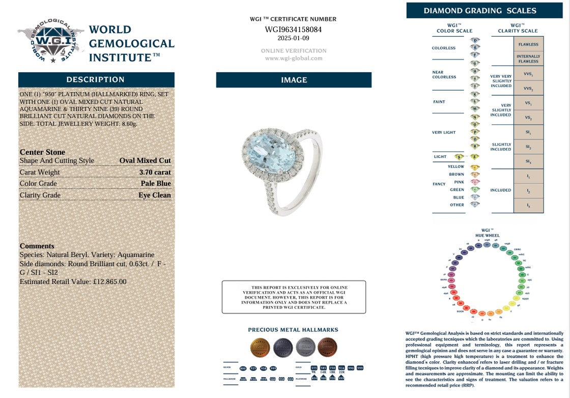 PLATINUM AQUAMARINE & DIAMOND RING