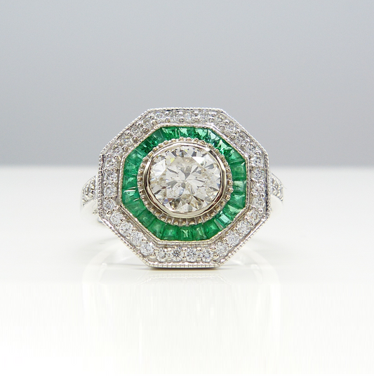 1.33CT 14K DIAMOND & EMERALD TARGET RING