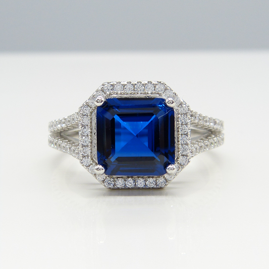 SILVER DARK BLUE CZ RING