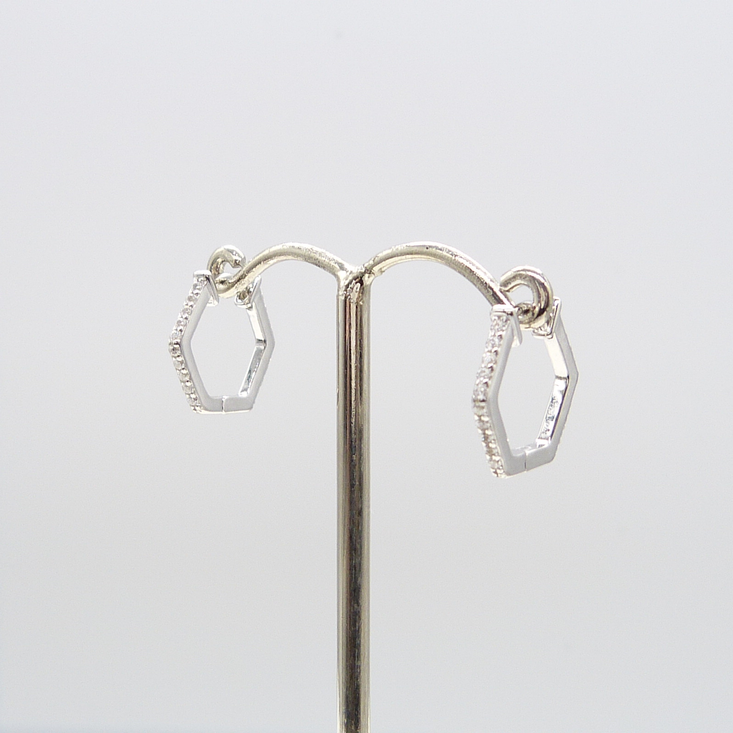 SILVER HEXAGON EARRINGS