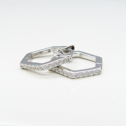 SILVER HEXAGON EARRINGS