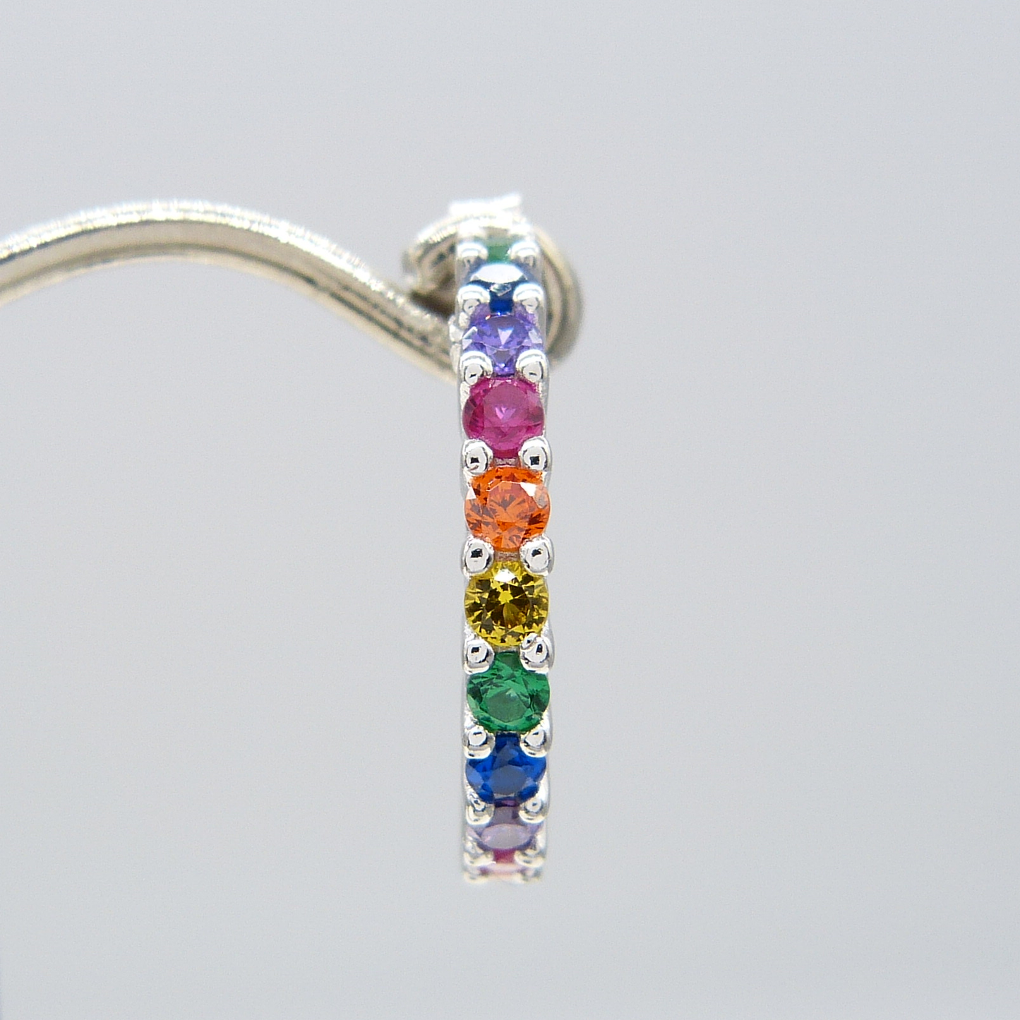 SILVER HALF HOOP RAINBOW EARRINGS