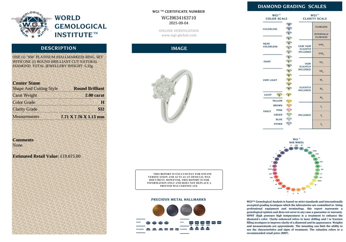 PLATINUM 2.00CT NEAR COLOURLESS DIAMOND SOLITAIRE