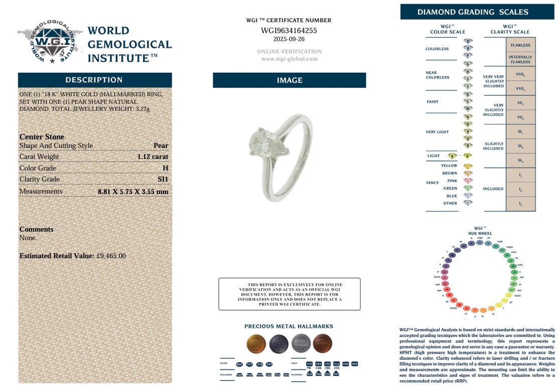 18K PEAR SHAPED DIAMOND SOLITAIRE RING