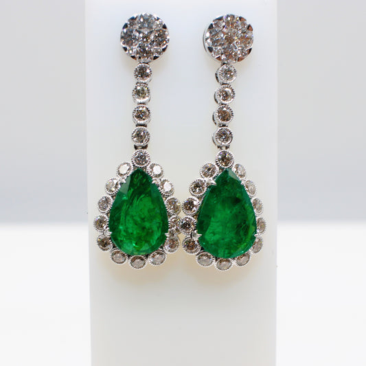 18K EMERALD & DIAMOND DROP EARRINGS