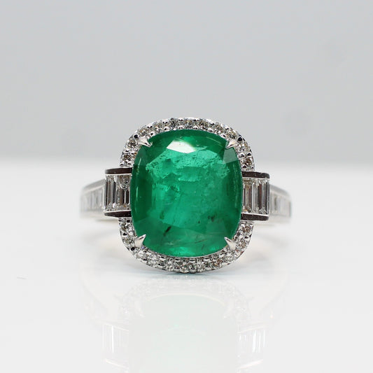 18K EMERALD & DIAMOND HALO RING