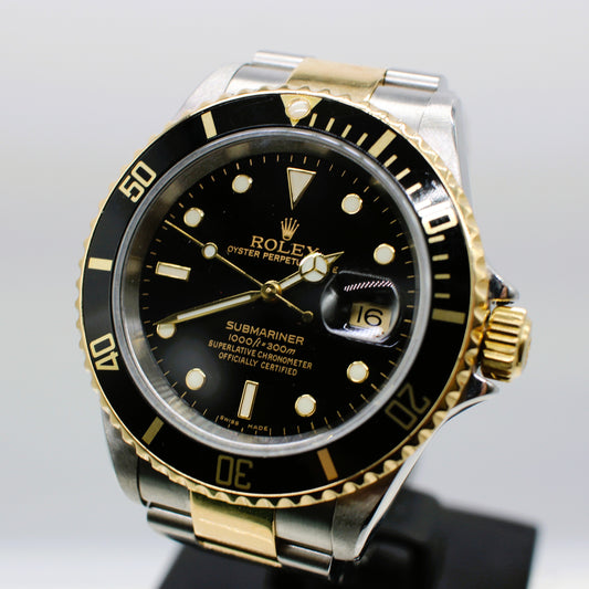 STAINLESS STEEL & GOLD ROLEX OYSTER PERPETUAL SUBMARINER DATE JUST