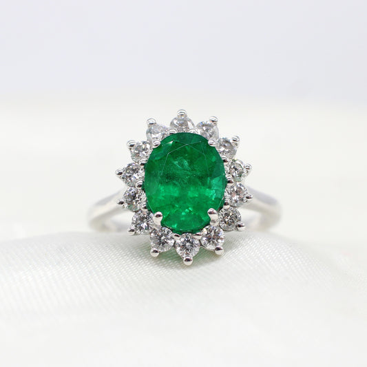 PLATINUM EMERALD & DIAMOND RING