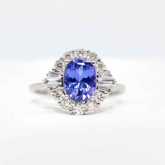 18K TANZANITE & DIAMOND ART DECO STYLE RING