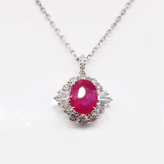 18K RUBY & DIAMOND PENDANT NECKLACE