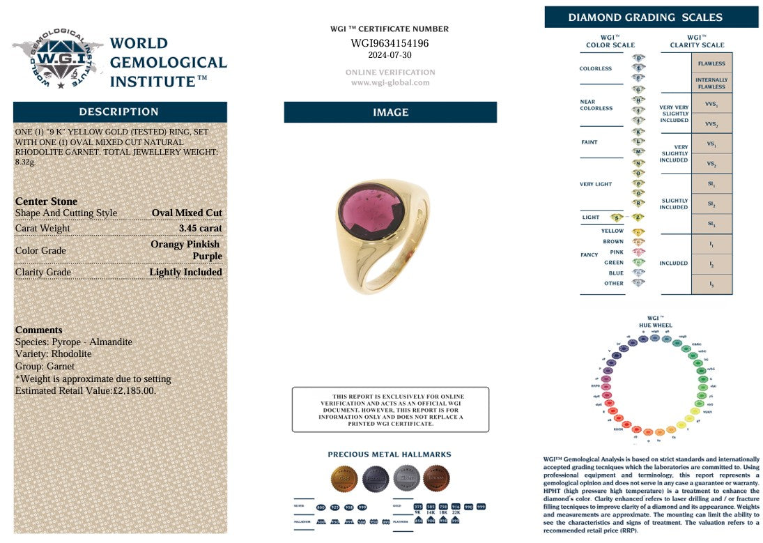 GENTS RHODOLITE GARNET SIGNET RING