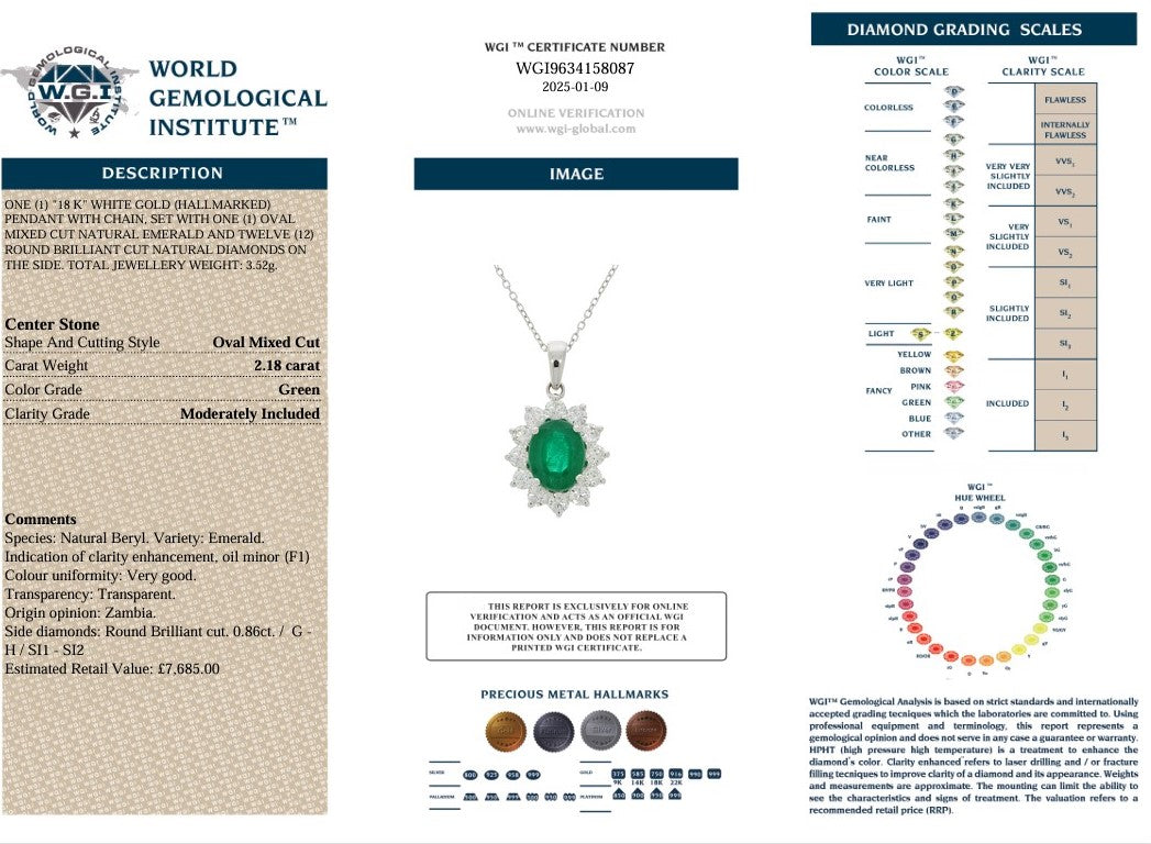 18K EMERALD & DIAMOND PENDANT NECKLACE