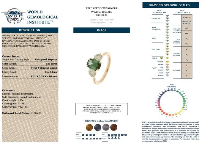 18K TOURMALINE & DIAMOND 3 STONE RING