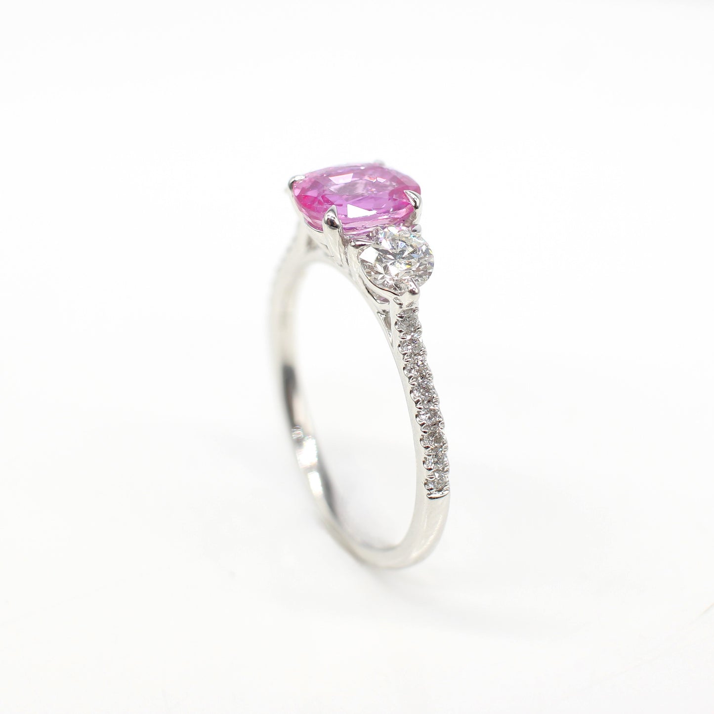 PLATINUM PINK SAPPHIRE & DIAMOND TRILOGY RING