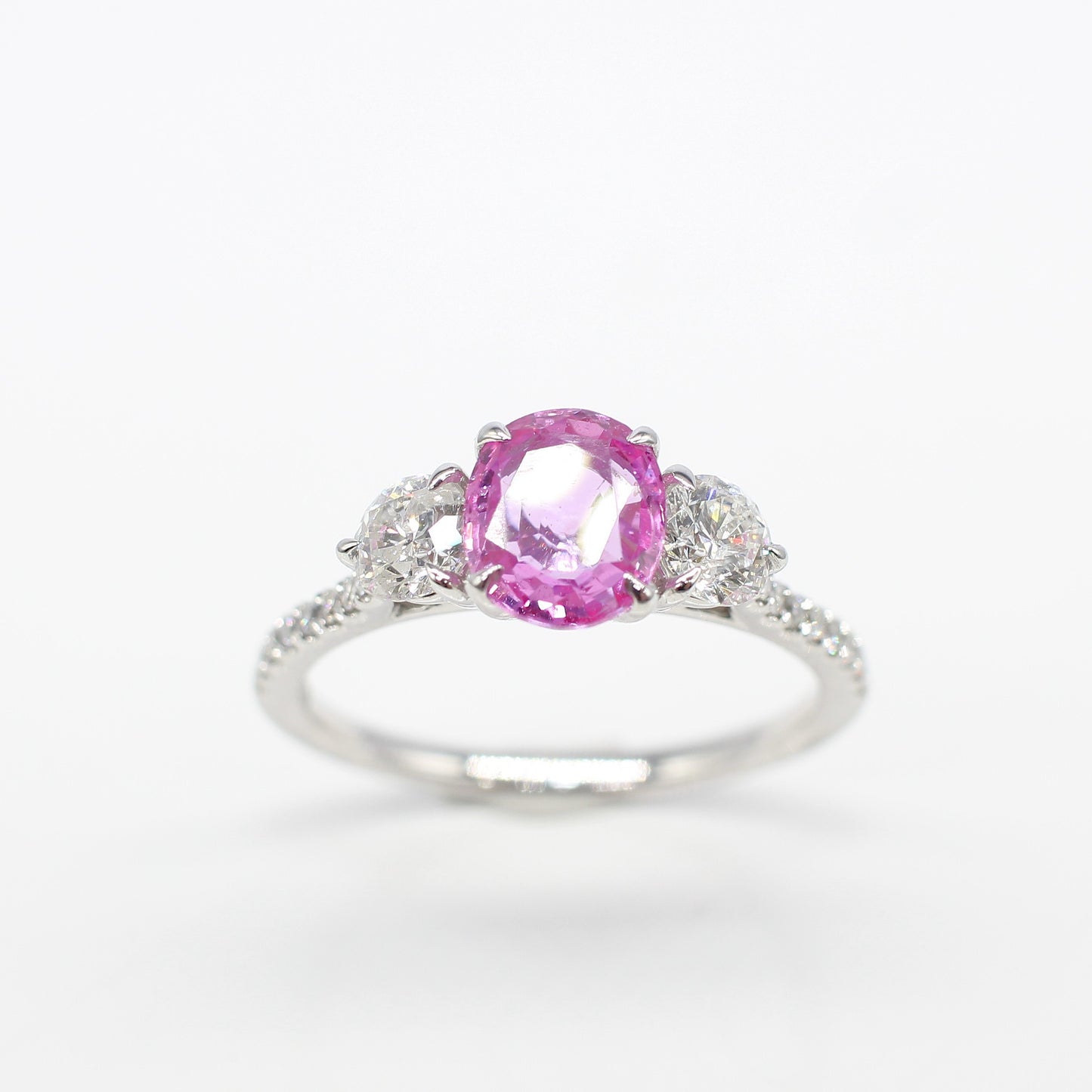 PLATINUM PINK SAPPHIRE & DIAMOND TRILOGY RING