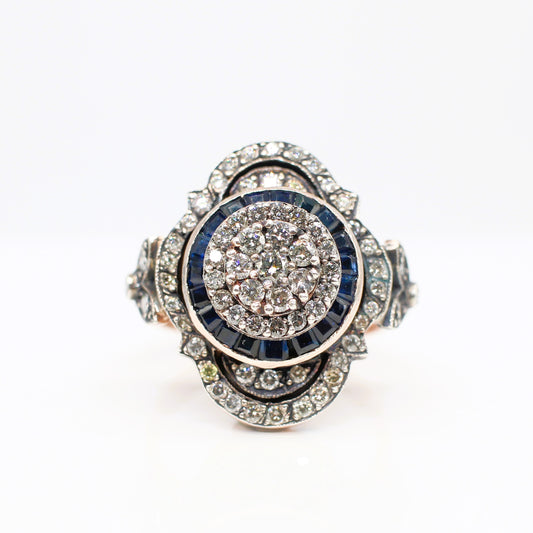 8K ROSE GOLD DIAMOND & SAPPHIRE RING