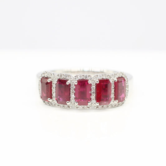 PLATINUM 5 STONE RUBY & DIAMOND RING