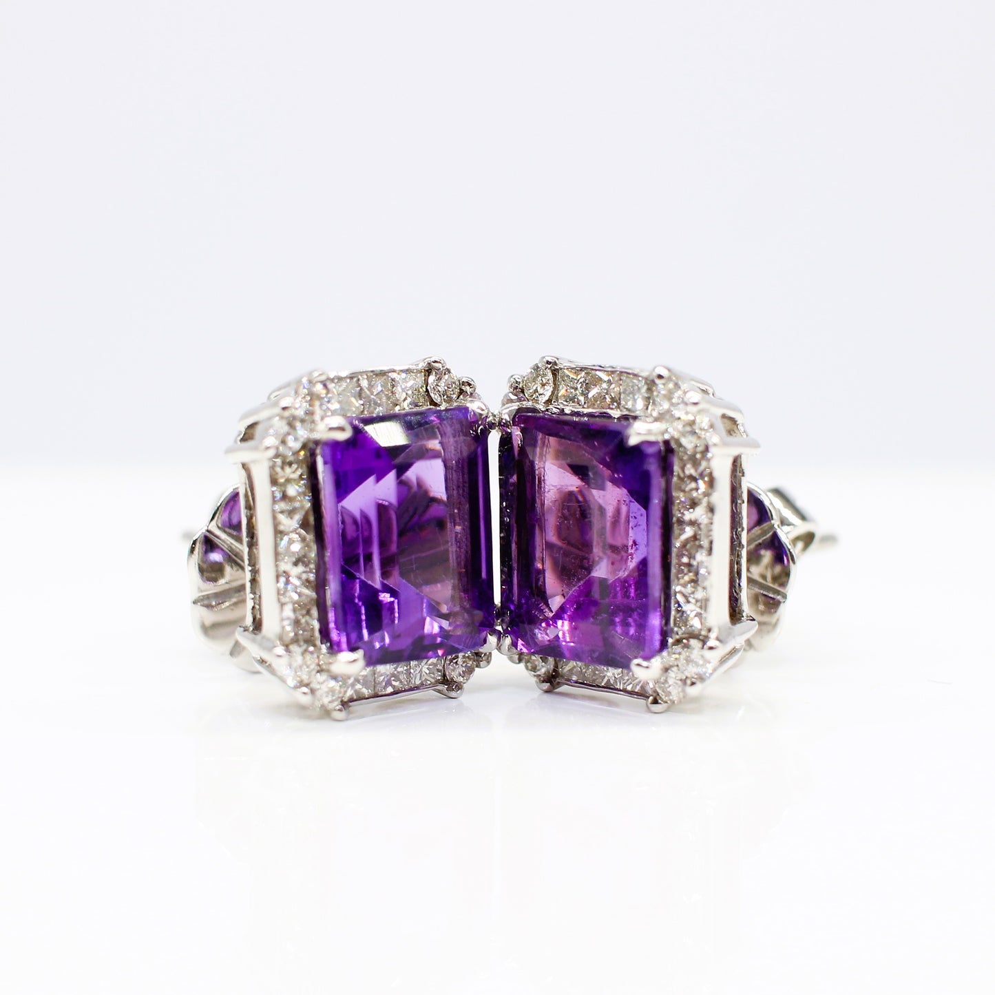 18K AMETHYST & DIAMOND HALO EAR STUDS