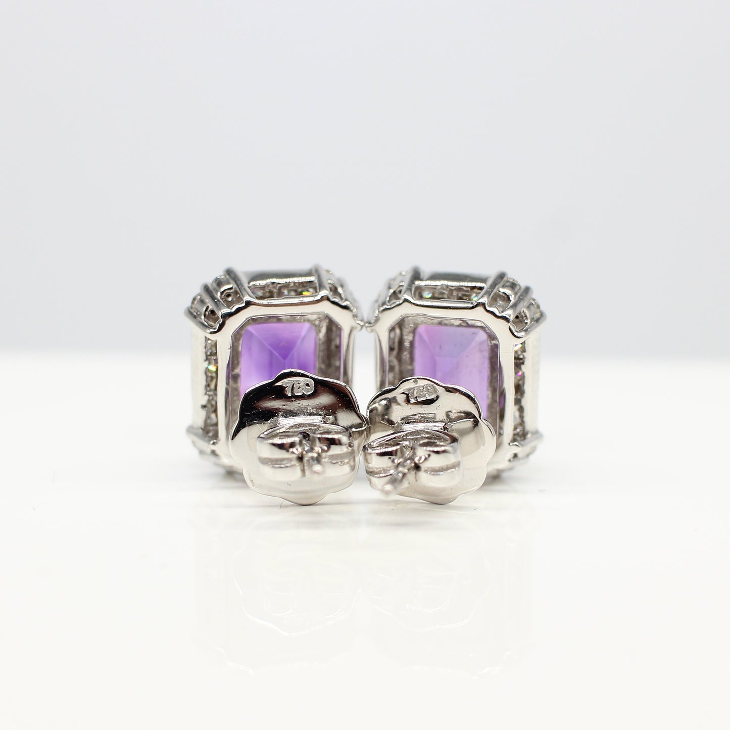 18K AMETHYST & DIAMOND HALO EAR STUDS