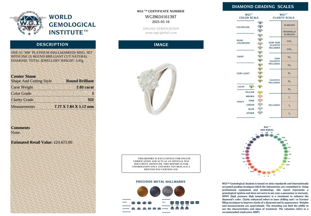 PLATINUM 2.03CT DIAMOND SOLITAIRE RING