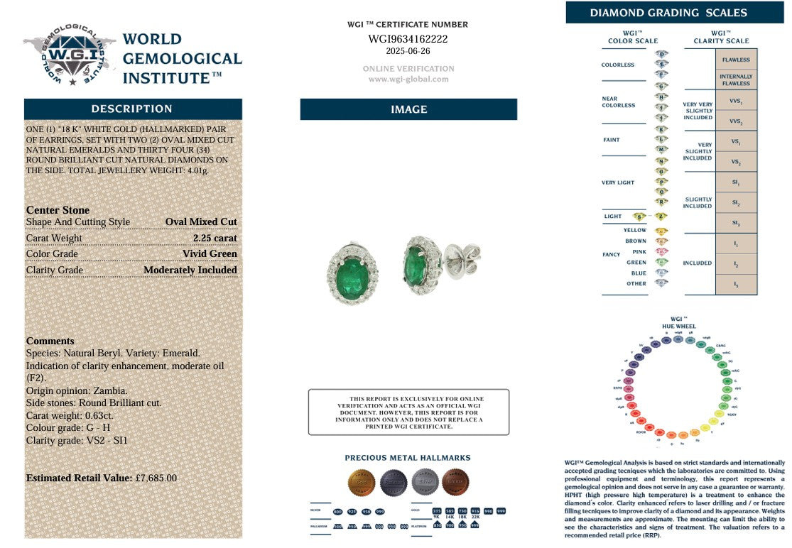 18K EMERALD & DIAMOND HALO EARSTUDS