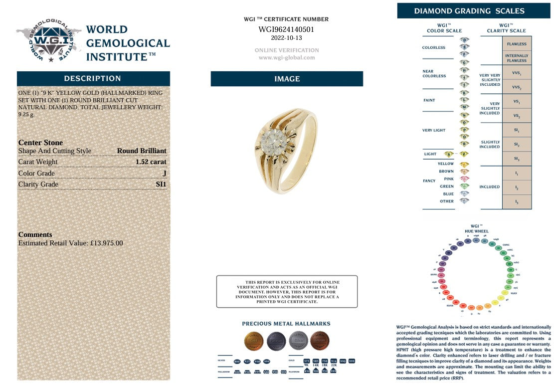 9K DIAMOND SOLITAIRE GENTS RING