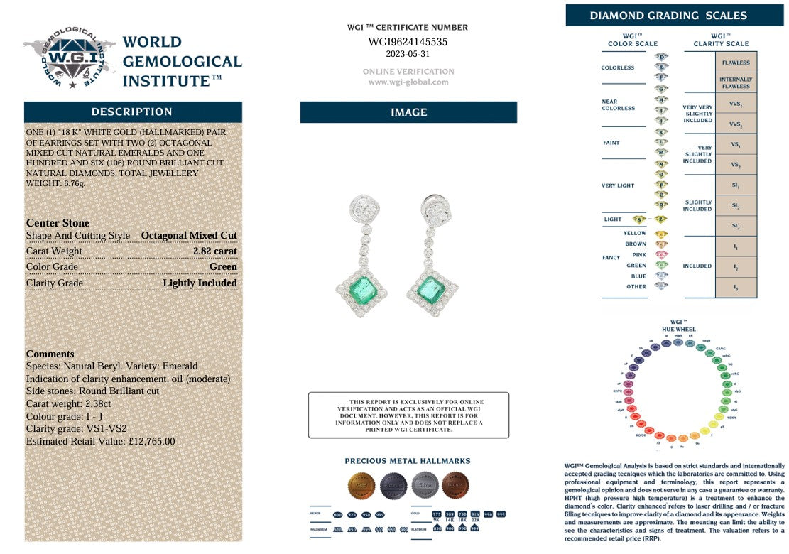 18K EMERALD & DIAMOND DROP EARRINGS