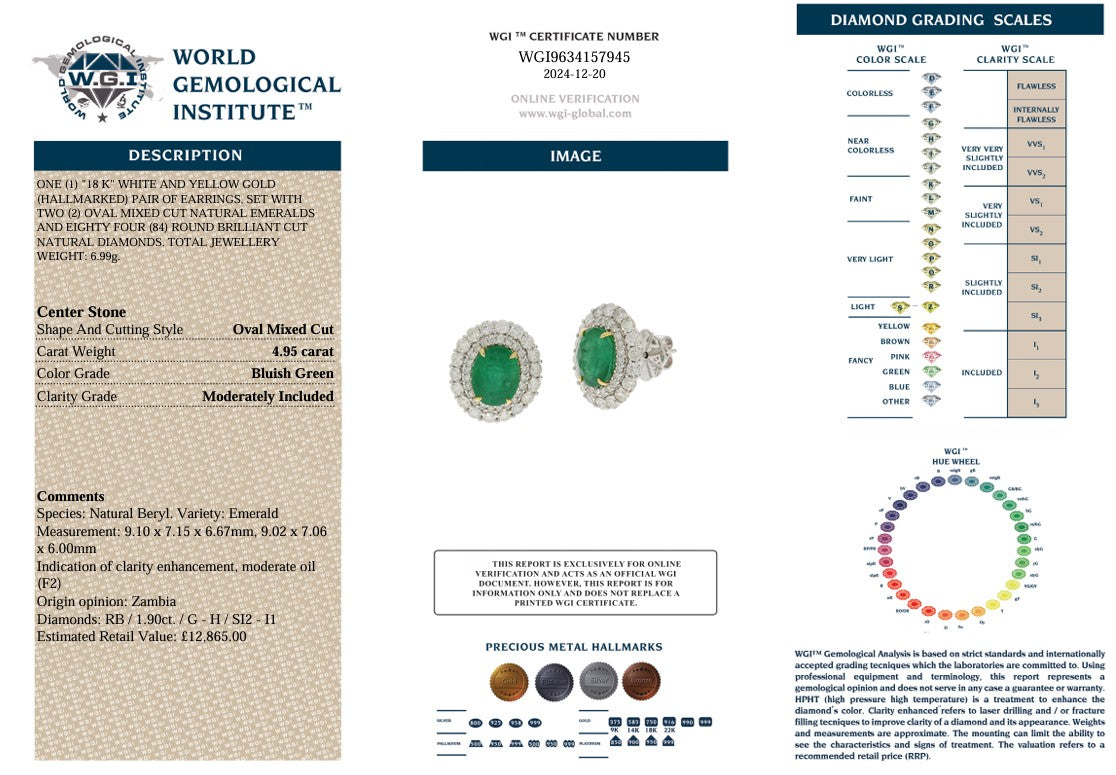18K EMERALD & DIAMOND DOUBLE HALO EAR STUDS